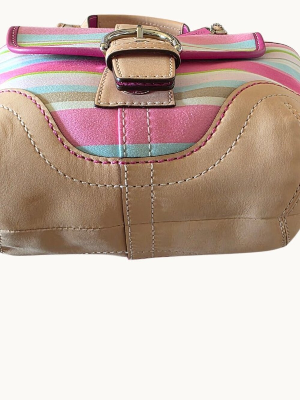 Coach Hampton Soho Stripe Tote 1888 Pink Multi Vachetta Leather Satchel Bag - Picture 16 of 16